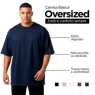 Camiseta Oversized Masculina 100% Algodão Casual Dia a Dia Treino Academia Lisa Slim Gola Redonda em Oferta na Shopee