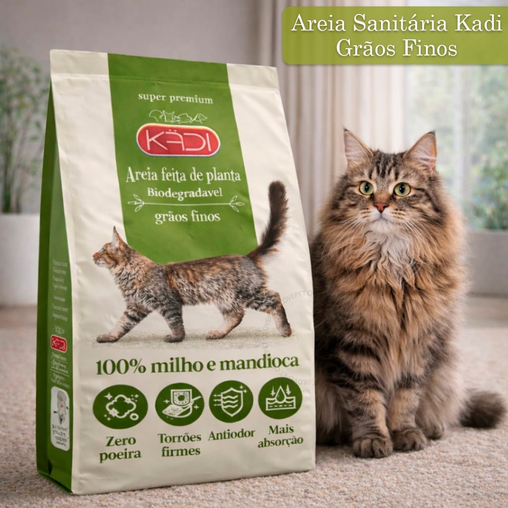 Areia Sanitária Biodegradável Kadi Mandioca Milho Grãos Finos Natural Gatos 2Kg 4Kg 8Kg Ou 12Kg