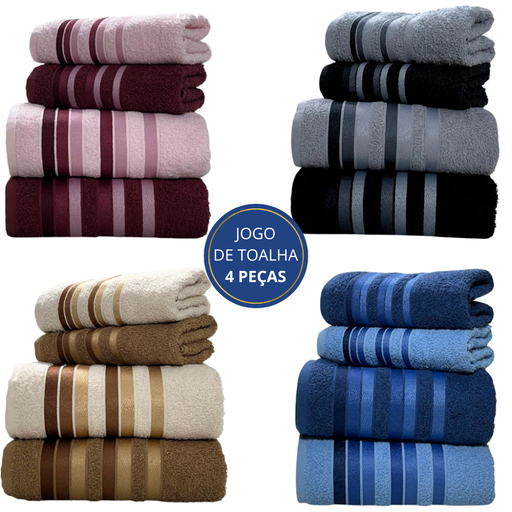 Jogo Toalha de Banho e Rosto 4 Peças 100% Algodão Grossa Super Excelente Absorção Premier Habitat