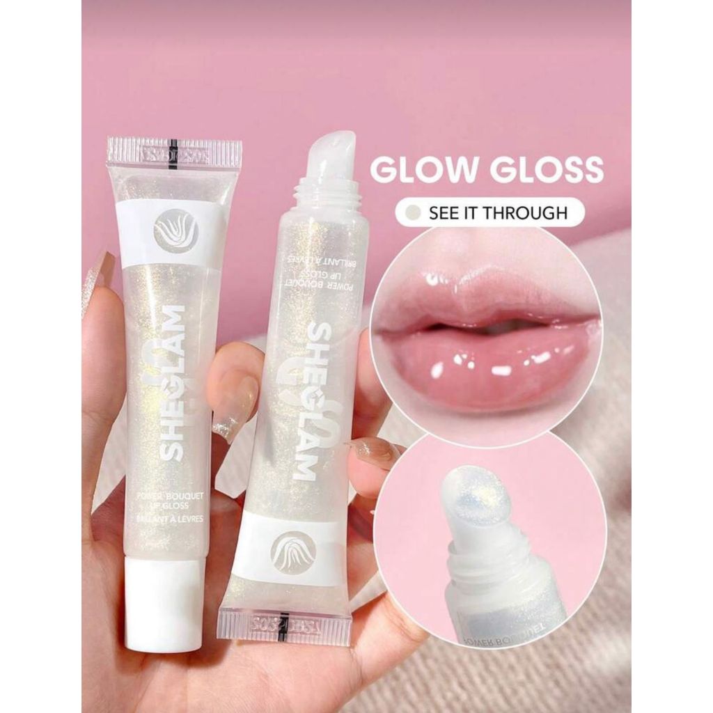 Brilho Labial Gloss Transparente COR: SEE IT THROUGH - Com Glitter Power Bouqet - Brilho Labial Hidratante  -SHEGLAM