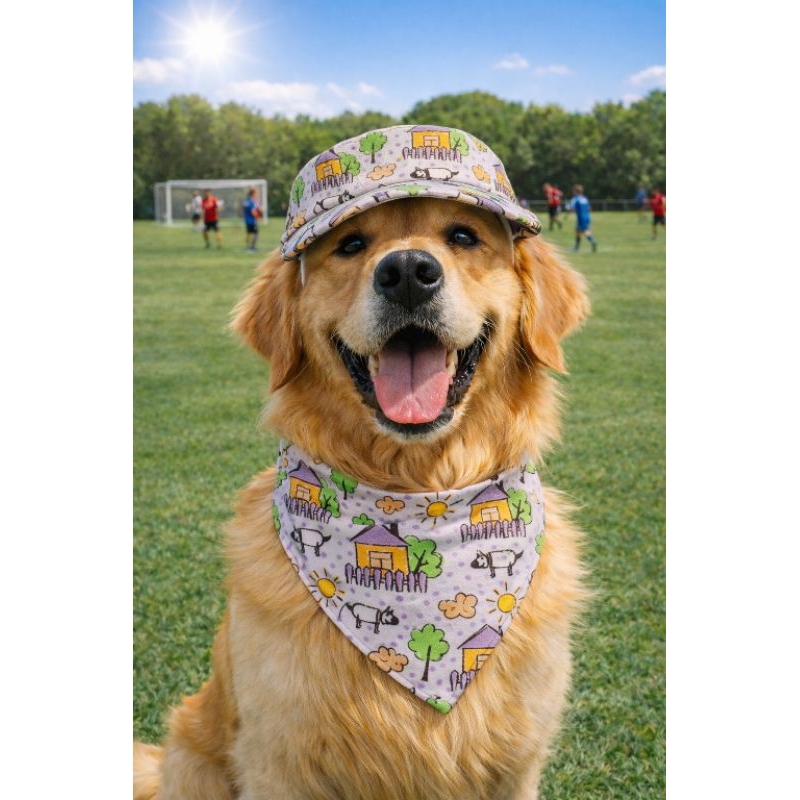 Kit Boné Pet + Bandana Pet com Elástico Multicolorida 100% Tricoline PP ao GG Ajustável Cachorro Pet Fashion