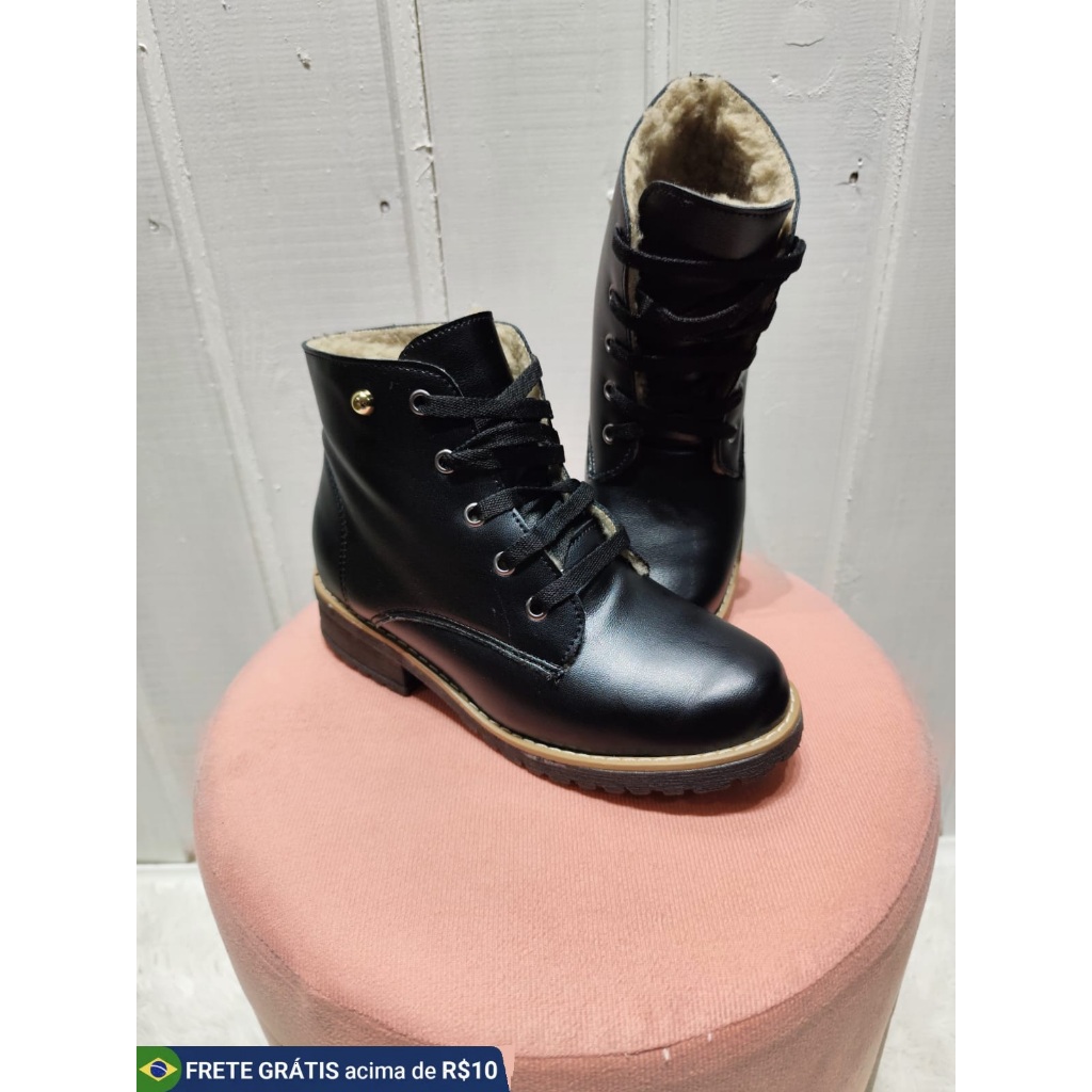 Bota Coturno Feminina Forrada com Lã | Preta | ANTIDERRAPANTE| Inverno Quentinha 34 ao 39