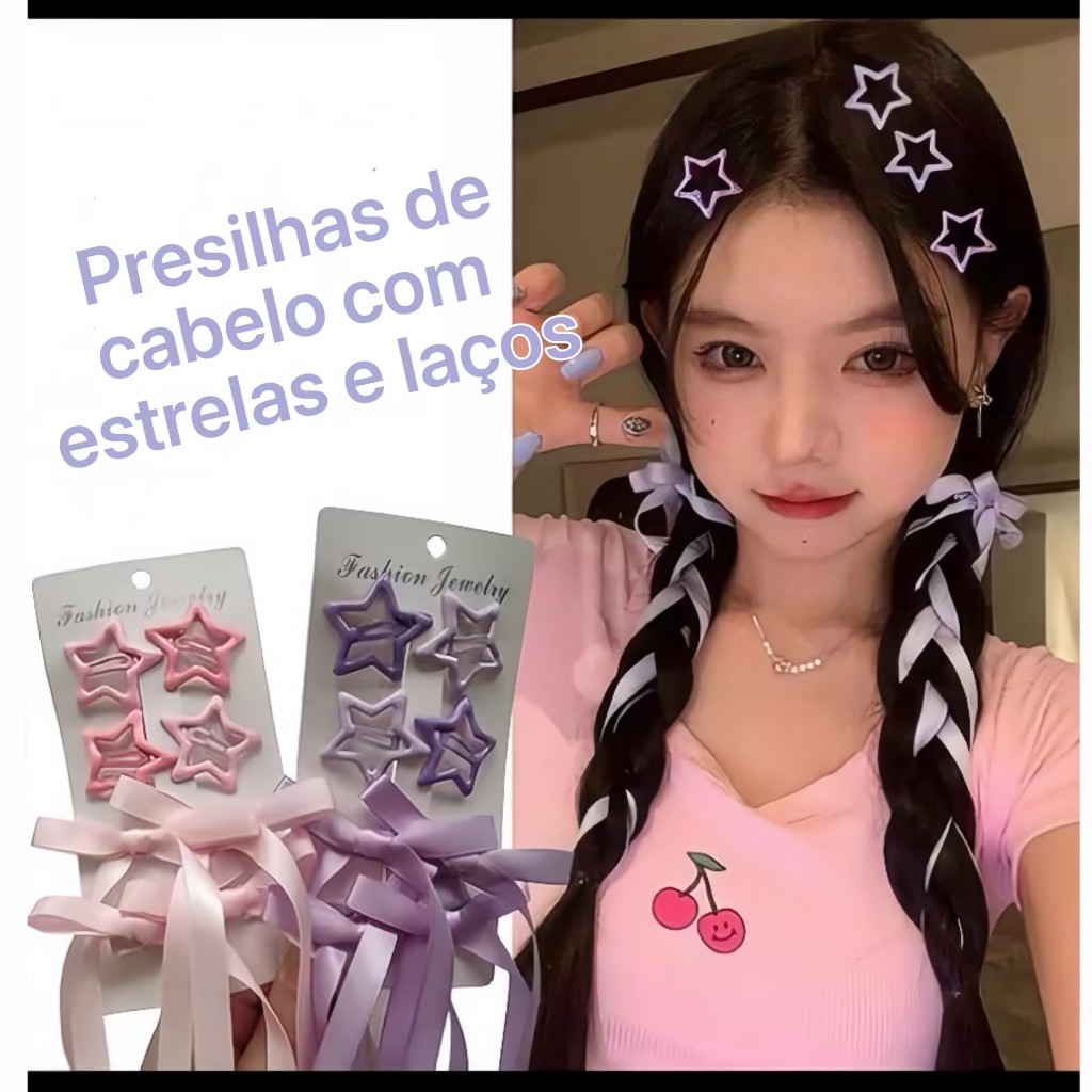 Presilha de Cabelo Estrela com Laço de Cetim - Acessório Infantil/ Festas e Meninas