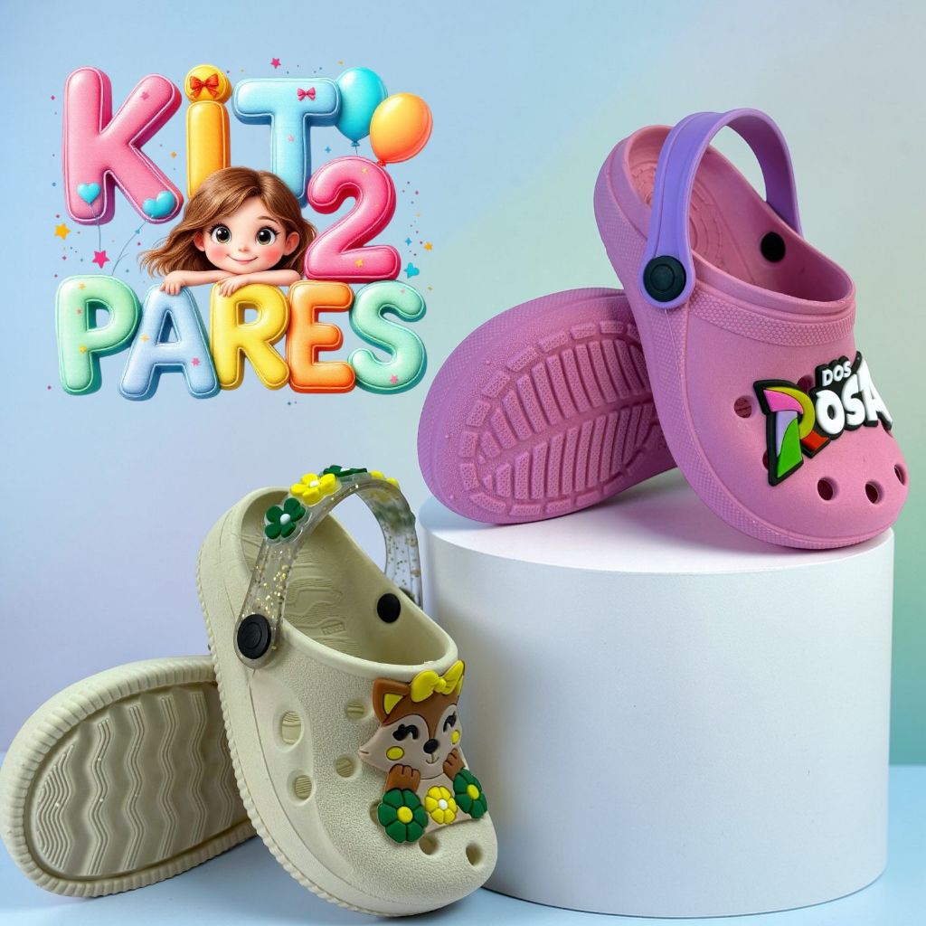 Kit 2 Pares Sandalia babuche Infantil para Meninas