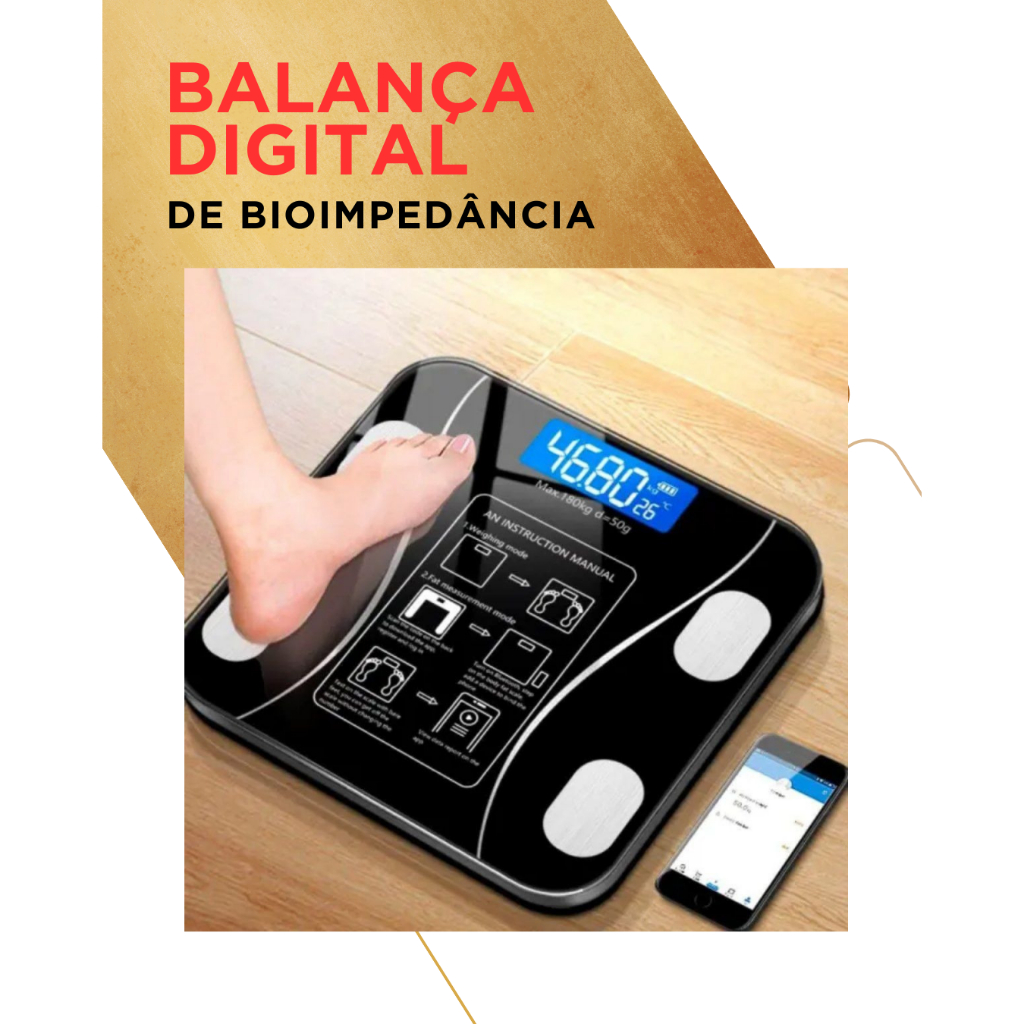 Balança Inteligente Bioimpedancia Corporal Alta Precisao Ate 140kg Display Digital Preta