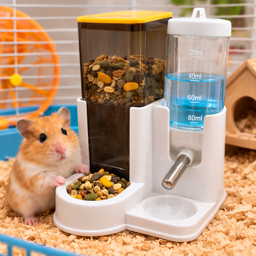 Comedouro e Bebedouro Duplo para Hamster – Alimentador Automático com Garrafa 80ml em Oferta na Shopee