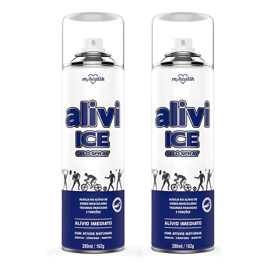 Kit com 2 Spray Gelo Alive Ice 280ml Alívio de Dores Musculares, Contusões e Torções - My Health