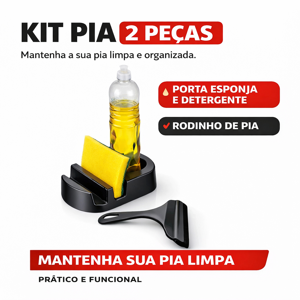 Kit Pia para Cozinha Conjunto 02 Peças  Porta Detergente e Rodinho de Pia Organização - Envio Imediato