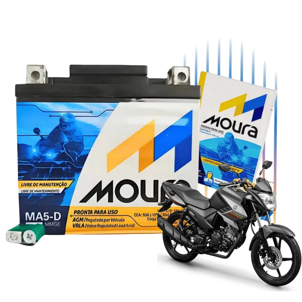 Acumulador de energia Bateria moto Titan Fan Biz Broz Fazer 125 150 160 Mix Flex 12V Original Moura