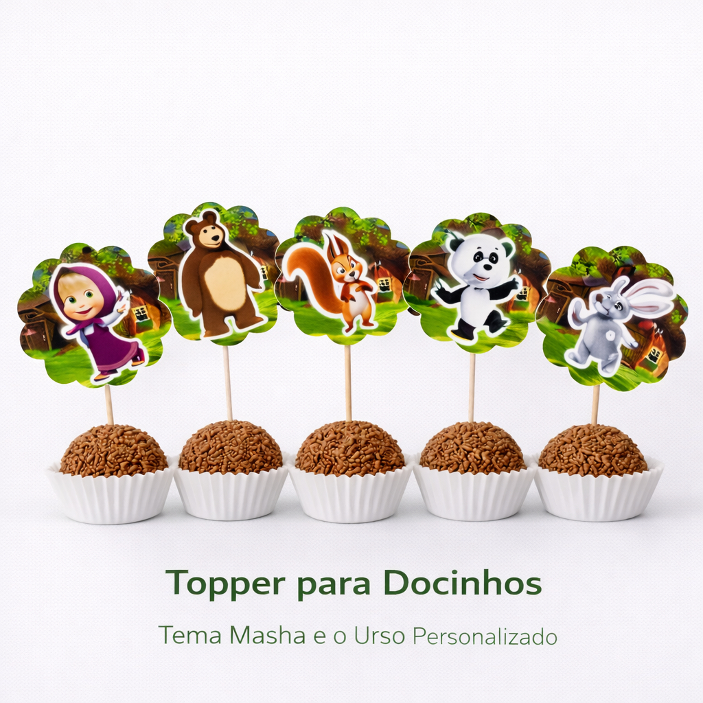 Topper Personalizado para Docinhos MASHA E O URSO/tags MASHA E O URSO/ Aniversário
