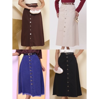 Saia Longa Feminina Moda Evangélica em Brim - Acompanha Cinto - Barra Desfiada em Oferta na Shopee
