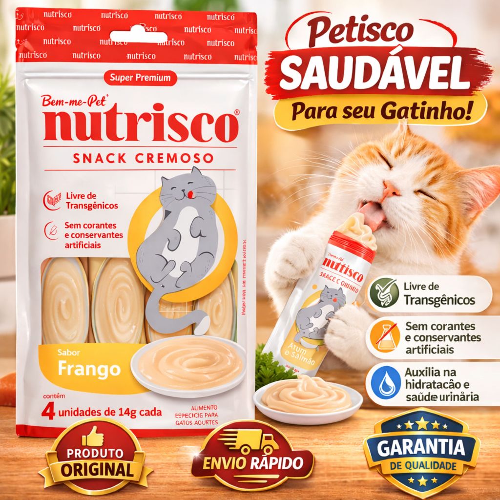 Petisco Cremoso para Gatos Nutrisco Frango 4x14g | Snack Purê Patê | Rico em Taurina | Tipo Churu