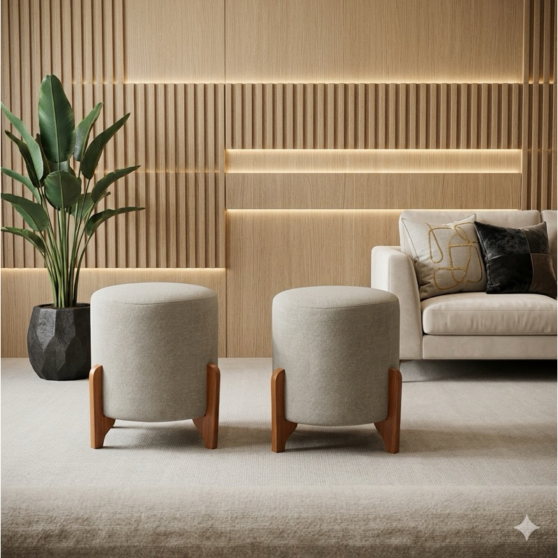 Puff Gold banco com pés de Madeira  Elegância e Conforto Para Seu Ambiente em Oferta na Shopee