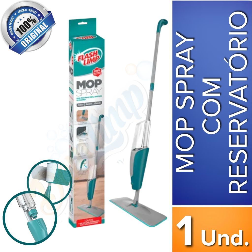 Mop Spray com Reservatório 365ml Flash Limp Borrifa Limpa e Seca Rodo Mágico com Refil Microfibra