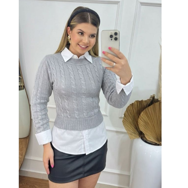 Cropped Tricot Frio Trança Moda Feminina Tendência Inverno Blusinha Elegante Charmilly Tricot