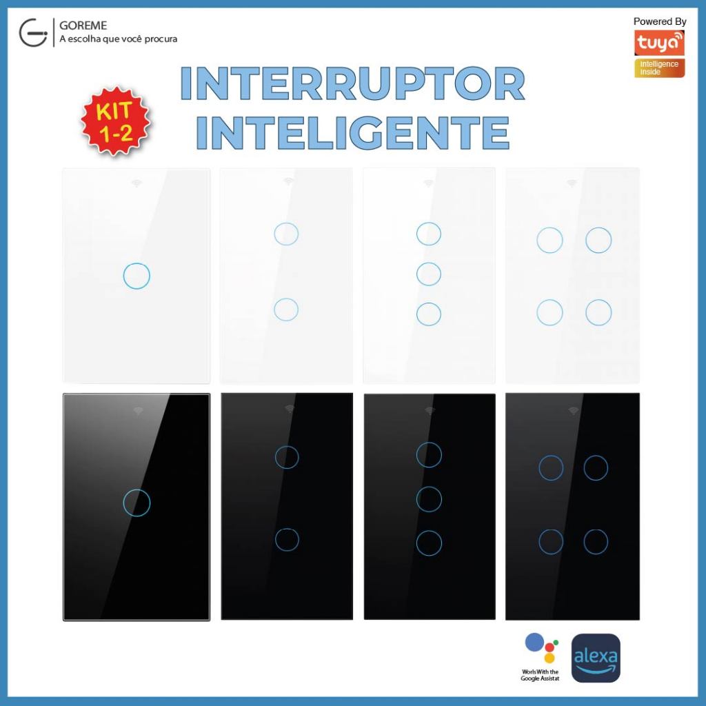 Interruptor Inteligente Toque Wifi 1 2 3 4 Botões Controle Aplicativo Alexa Tuya e Google em Oferta na Shopee