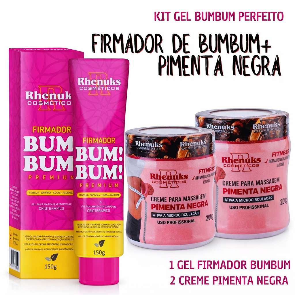 Kit Bumbum Perfeito - 2 Gel Pimenta Negra + 1 Firmador Bumbum Premium