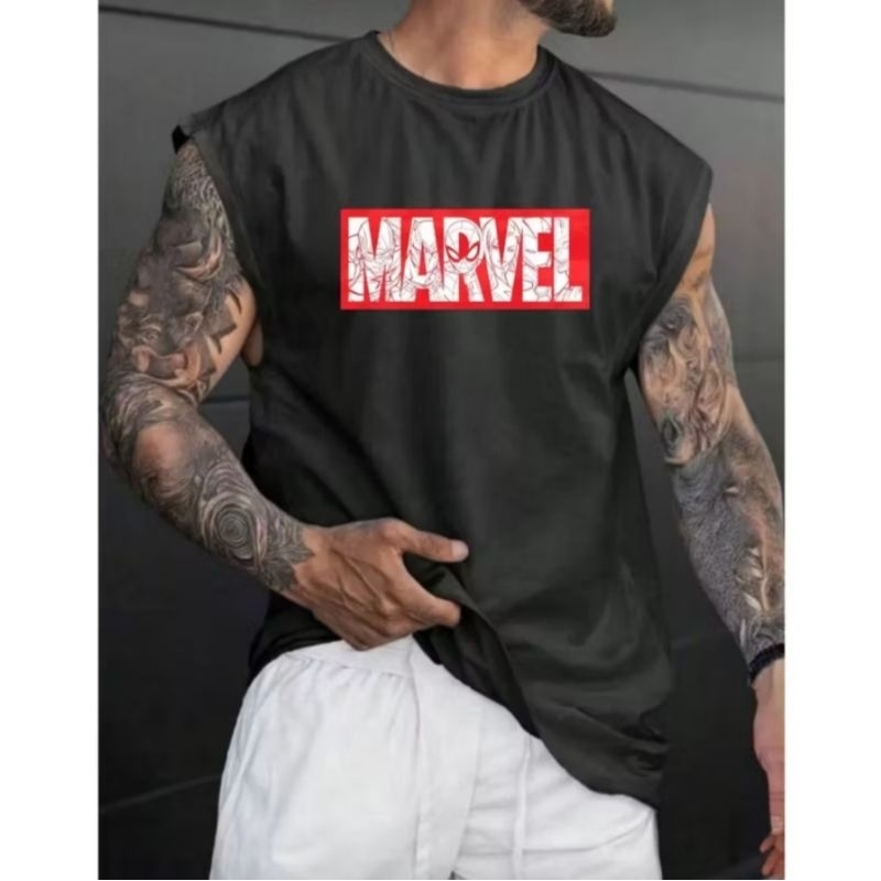 Camiseta Regata Oversized Estampada Marvel Masculina Estilo Streetwear Academia Treino Fitness Casual Verão