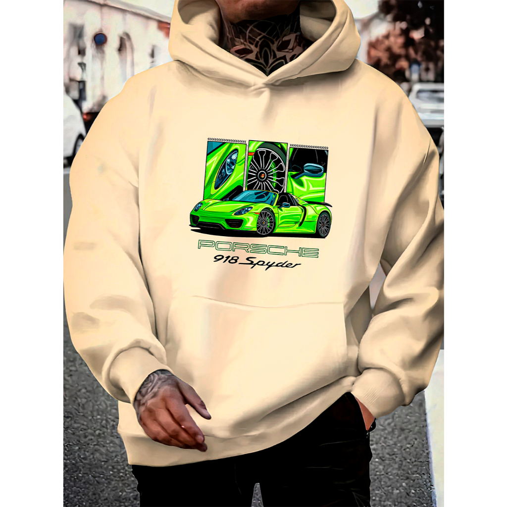 Moletom PORSCHE 918 SPYDER Streetwear Capuz e Bolso Algodão Unissex Carro Esportivo Alta Qualidade