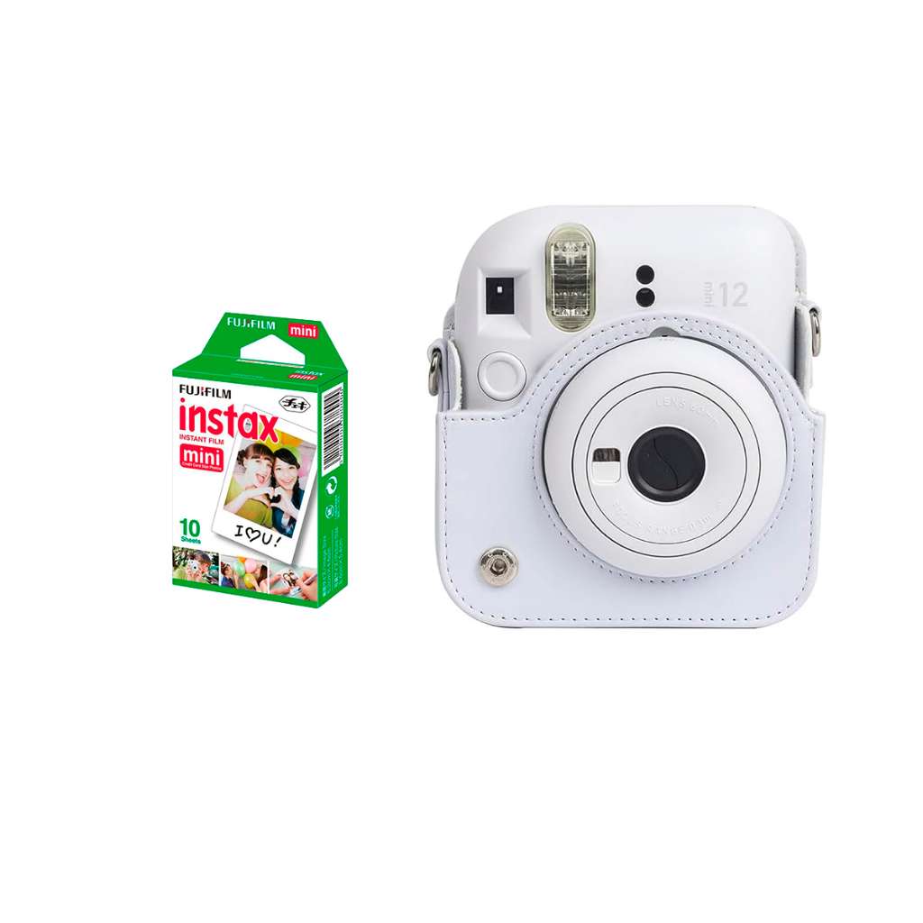 Kit Câmera Instax Mini 12 Branco+ Bolsa + Filme com 10 fotos