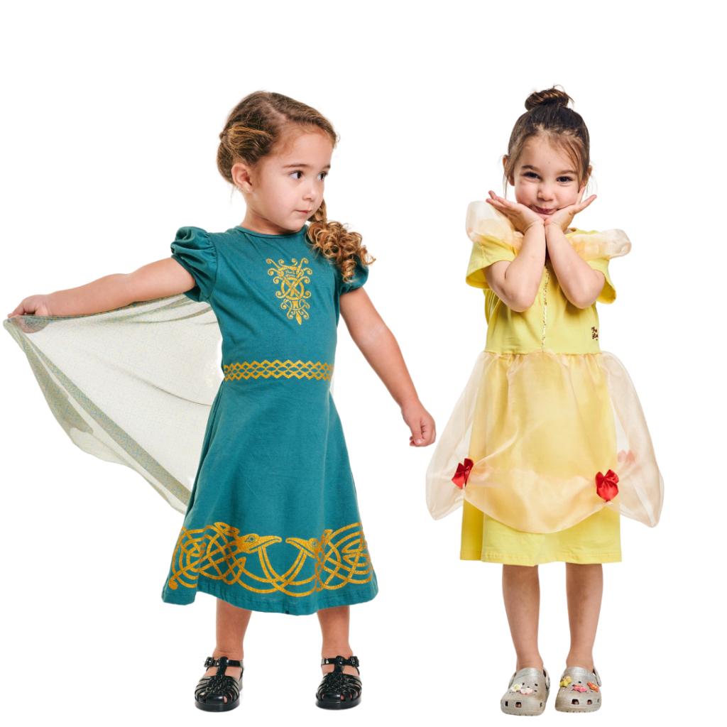 Kit Fantasia Infantil Valente Merida e Bela 100% Algodão Vestido Princesa Confortável 2 a 6 anos Theo & Olivia