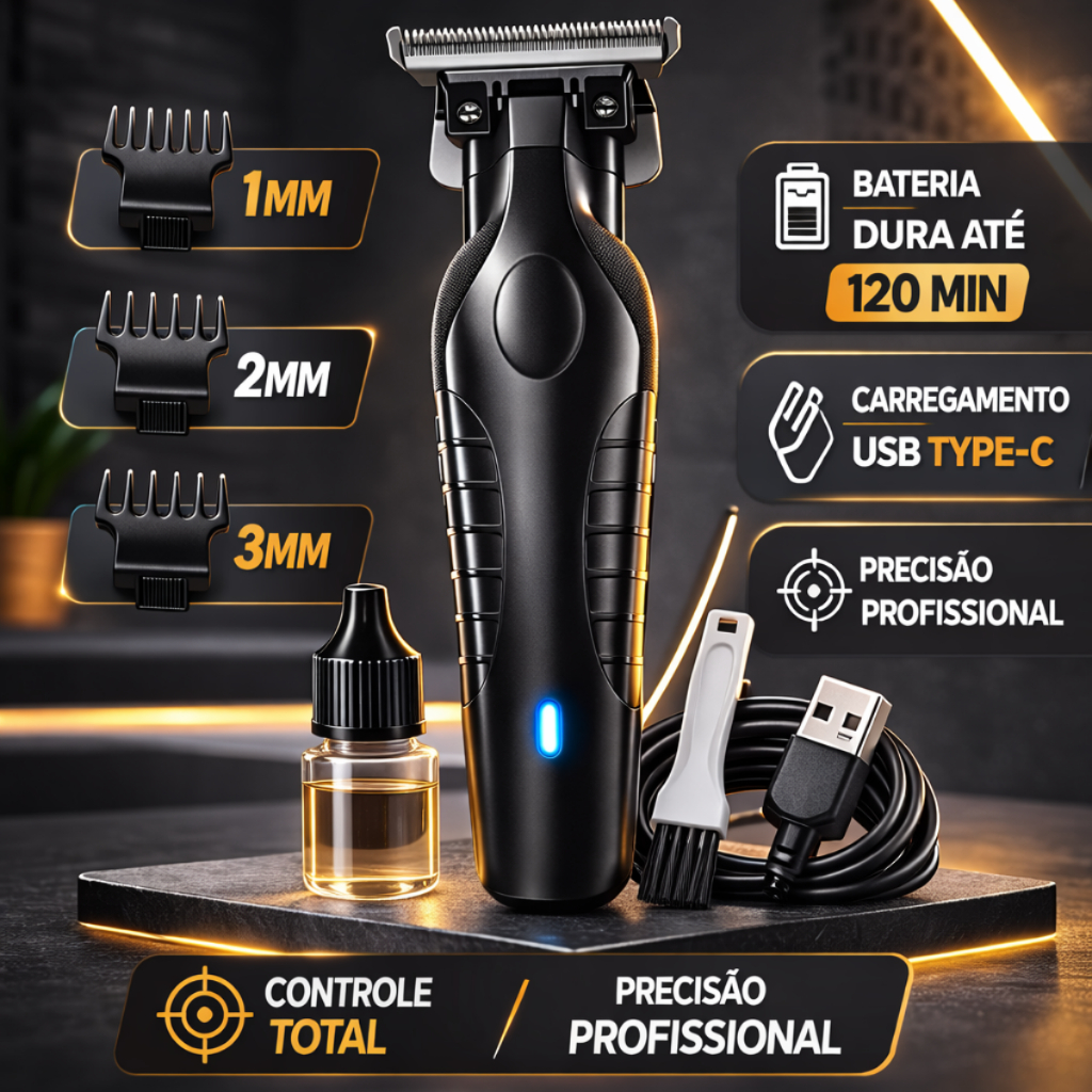 Máquina De Cortar Cabelo Barba E Acabamento Profissional Recarregável Sem Fio Usb Aparador Maxnova Premium Alta Precisão