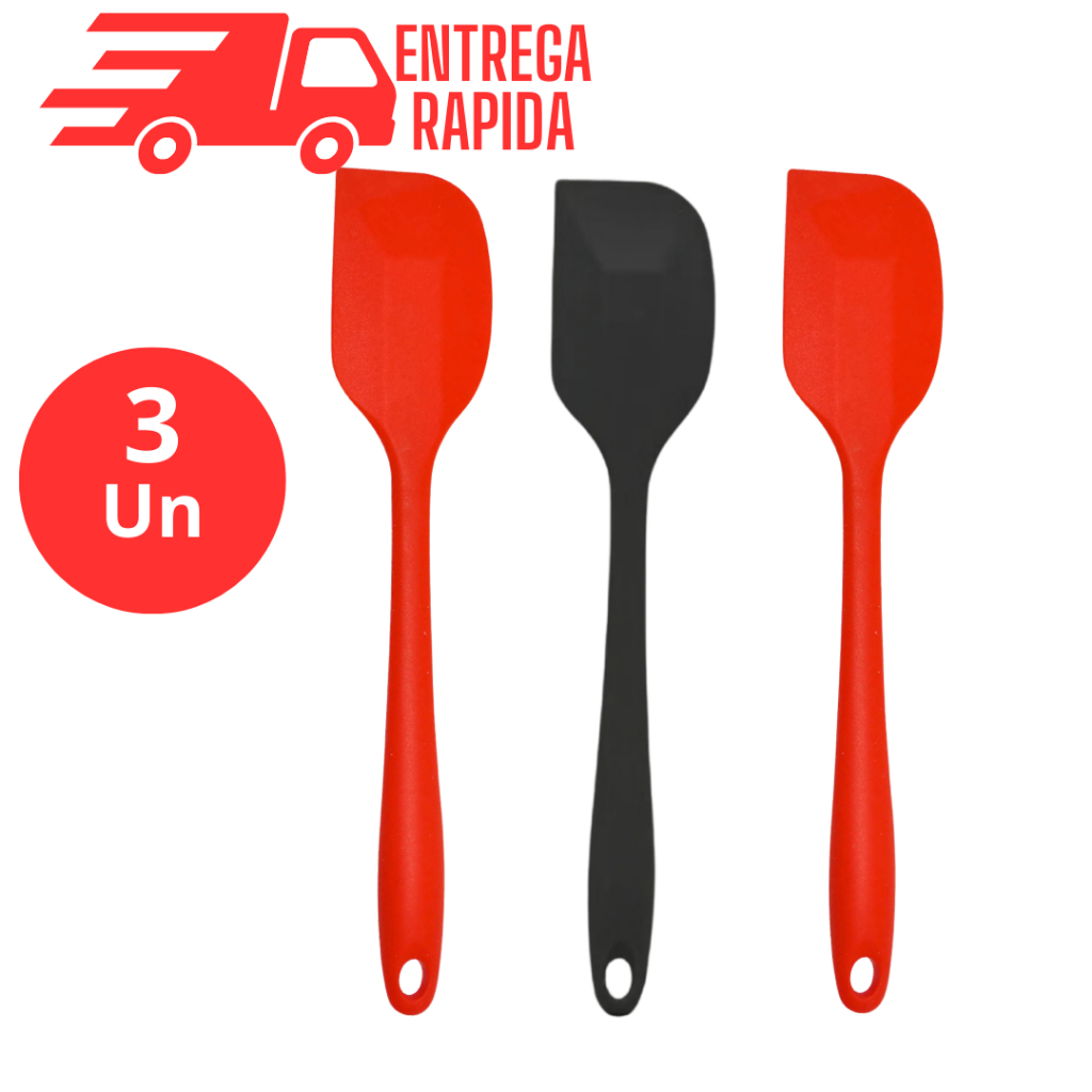 Kit 3 Espátula Silicone Pão Duro Raspadora 27,5cm Confeitaria Bolo Brigadeiro Utensílio Cozinha