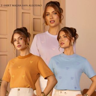 Blusa T-Shirt Gola Alta Algodão De Alto Padrão bordada em Oferta na Shopee