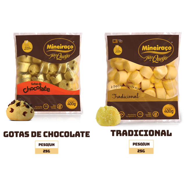 Mineiraço Pão de Queijo Tradicional e Gotas de Chocolates KIT 2 x 400g (800g)