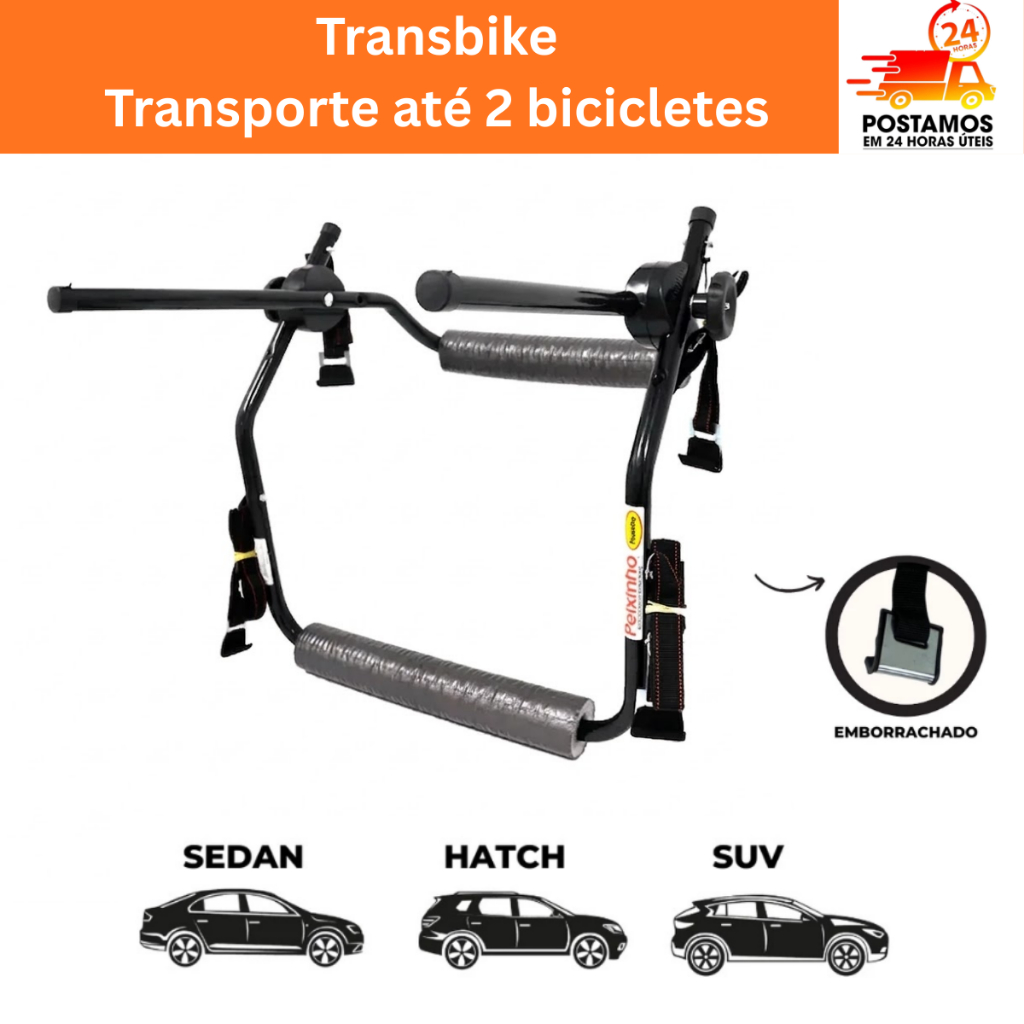 Suporte de Carro para 2 Bicicletas Transbike Universal Preto – Universal compativel Hatch, Sedam, SUV - Transbike Bike