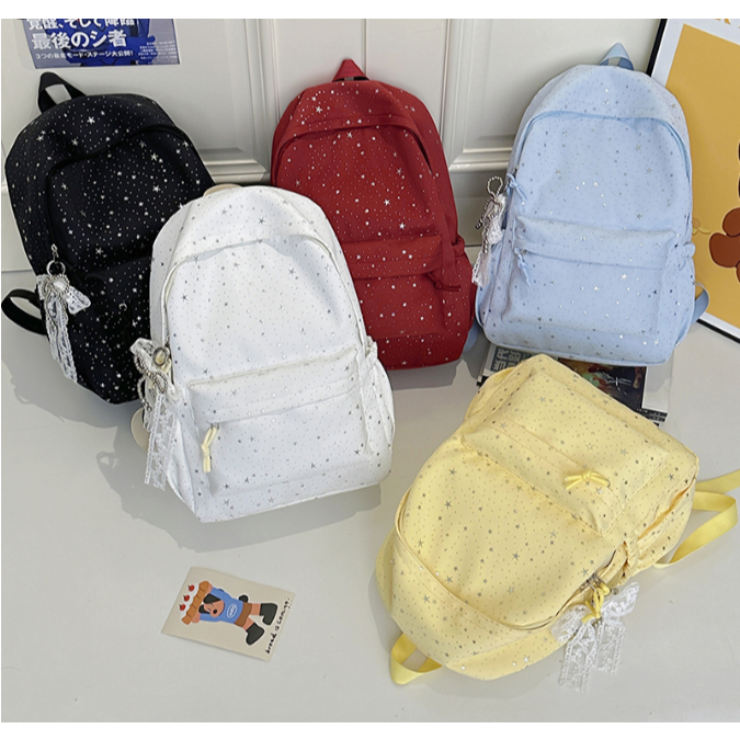 Mochila Feminina Escolar Estrelas Coreana Grande Capacidade Leve Casual — imagem 2 de 2