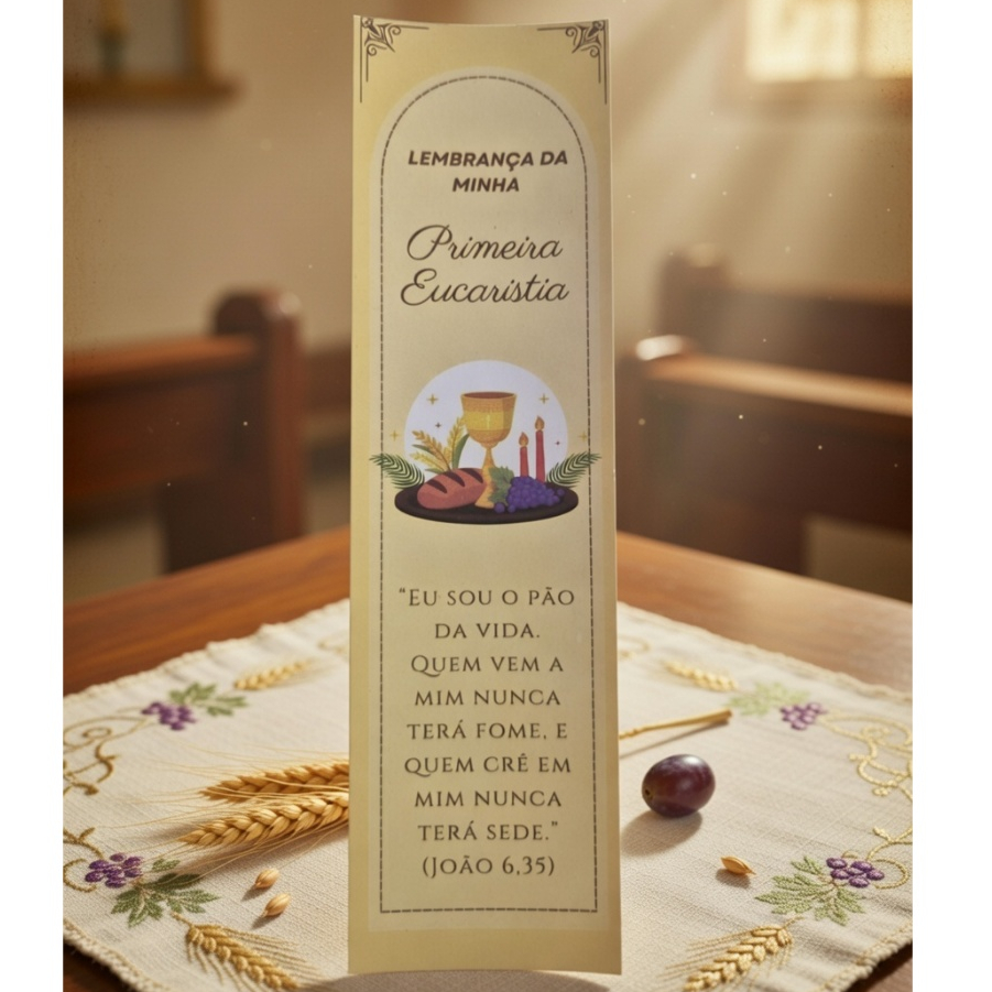 Cartão Lembrança Primeira Eucaristia Marcador de Página | 25, 50 ou 100 Unidades | Pronta Entrega