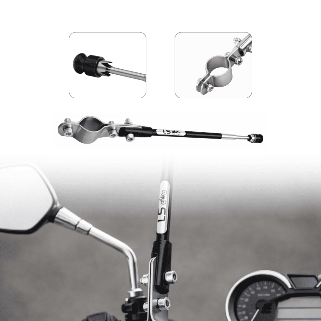 Antena Retrátil Corta-Pipa Preta para Guidão de Moto Cromado 6 Estágios Reclinável