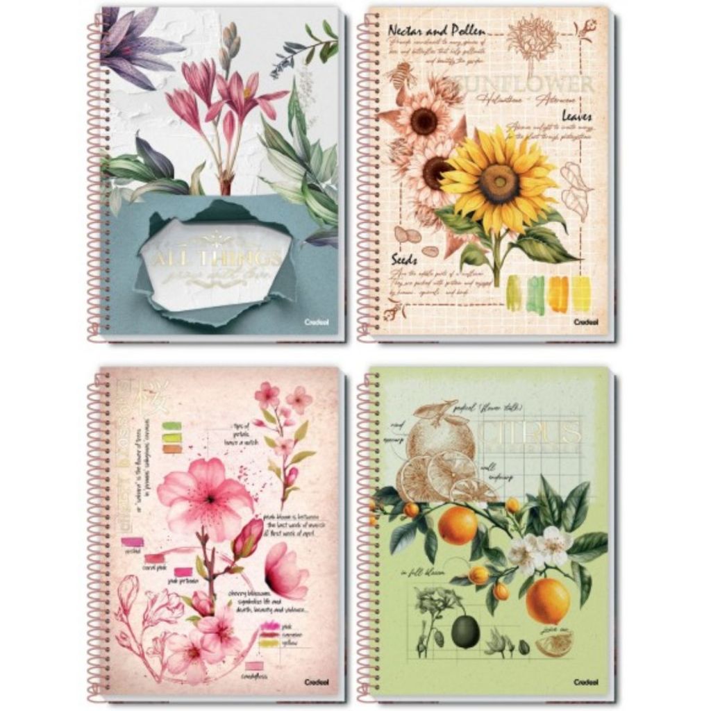Caderno Floral Botanical 80 Folhas Capa Dura Pequeno 1/4 Design Botânico Natureza e Flores
