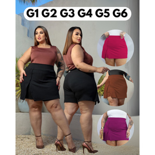 Short Saia Feminino Plus Size Cintura Alta Tecido Anarruga Premium G1 ao G6 – Primavera Verão em Oferta na Shopee