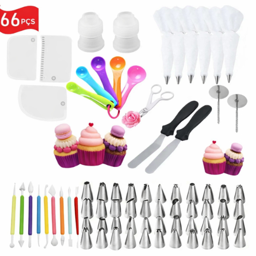 Kit Confeiteiro 66 pçs Completo Bolo Bicos de Confeitar Espátula Profissional Confeitaria Bolos Doce