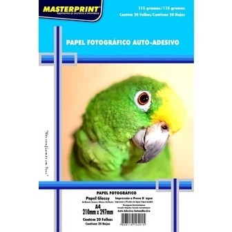Papel Adesivo Glossy 115g 50 FOLHAS Masterprint Original A4 | Fotográfico Brilhante Alta Qualidade