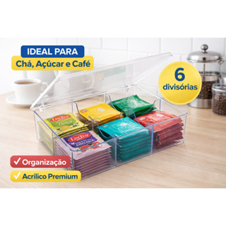 Porta Sachês Chá Açúcar Café Acrílico 6 Divisórias Organizador Utily em Oferta na Shopee