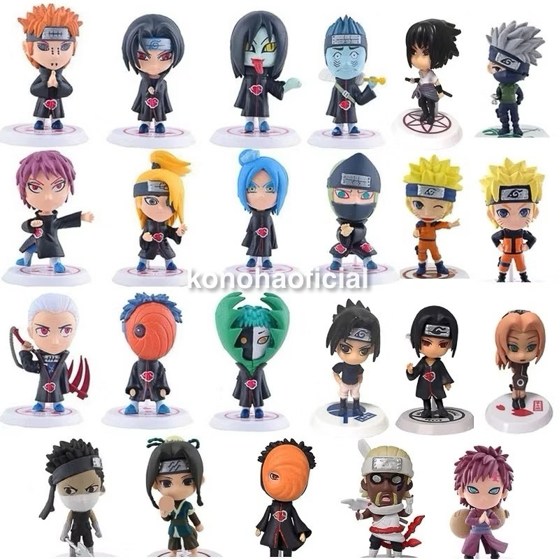12 pçs Action Figure Naruto kit Boneco Anime Naruto Pvc 7cm Figuras Modelo Sasuke Sakura Itachi Uchiha Obito Com Suporte