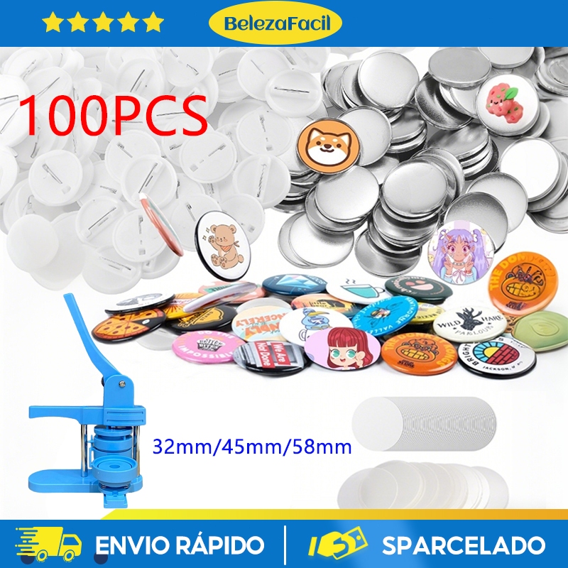 【Entrega Local】Kit para Máquina de Fazer Pins e Broches DIY com Moldes de 25, 32 e 58 mm, 100 Peças para Pins