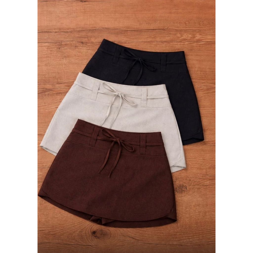 Shorts Saia Feminino em Linho Cintura Alta com Amarração e Zíper Lateral – Casual Elegante