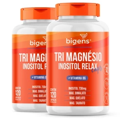 Kit 2x Tri Magnésio (dimalato, quelato e taurato) Inositol Relax, Vitamina B6, 120 Cápsulas, Bigens