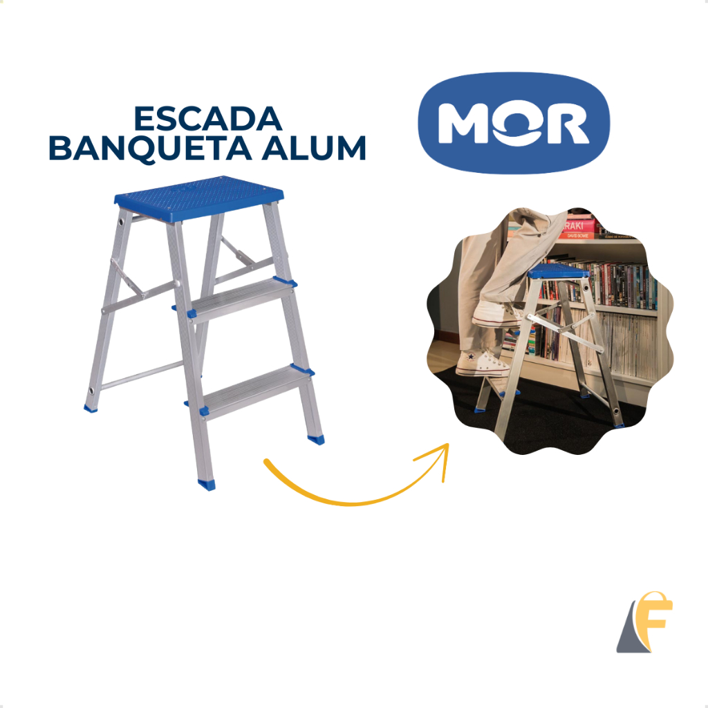 Escada de Alumínio Banqueta 2 Degraus Escadinha Até 120kg Uso Domestico Mor
