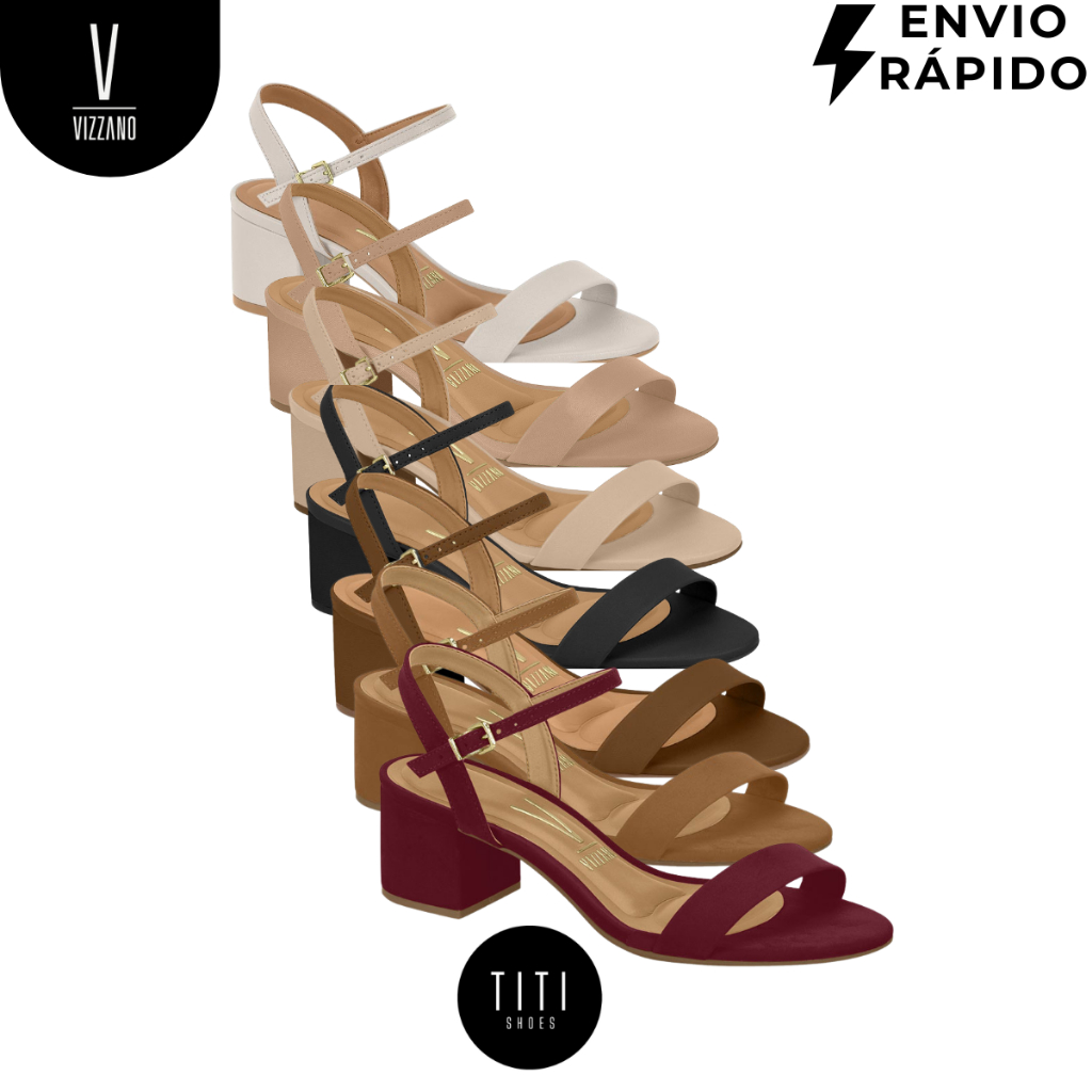 Sandália Feminina Vizzano Original Salto Bloco Baixo Grosso Conforto Tira Tornozelo em Oferta na Shopee