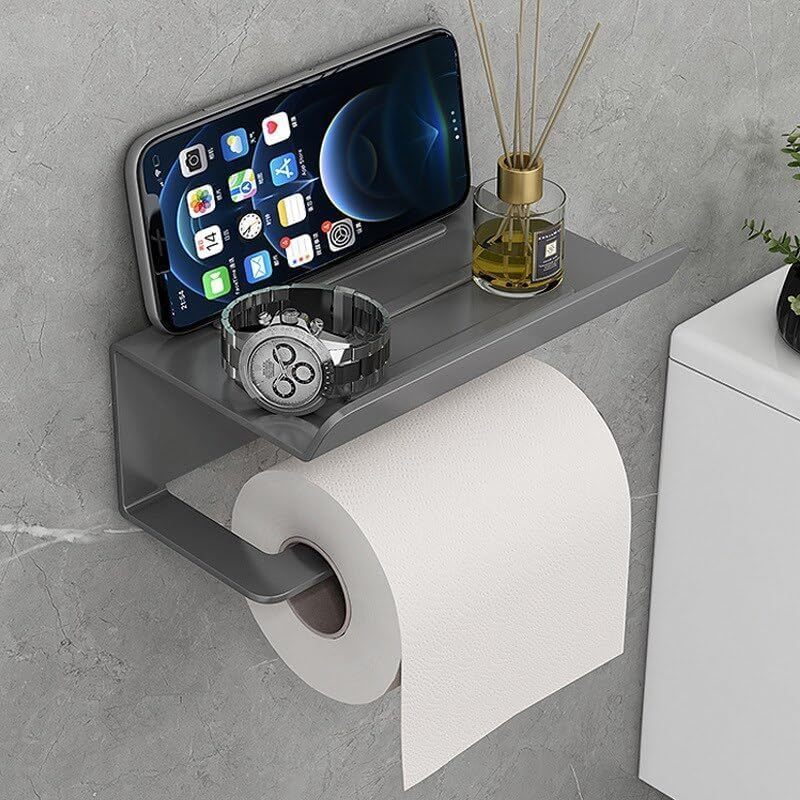 Porta papel higienico inox suporte parede banheiro apoio celular gancho organizador de achadinhos