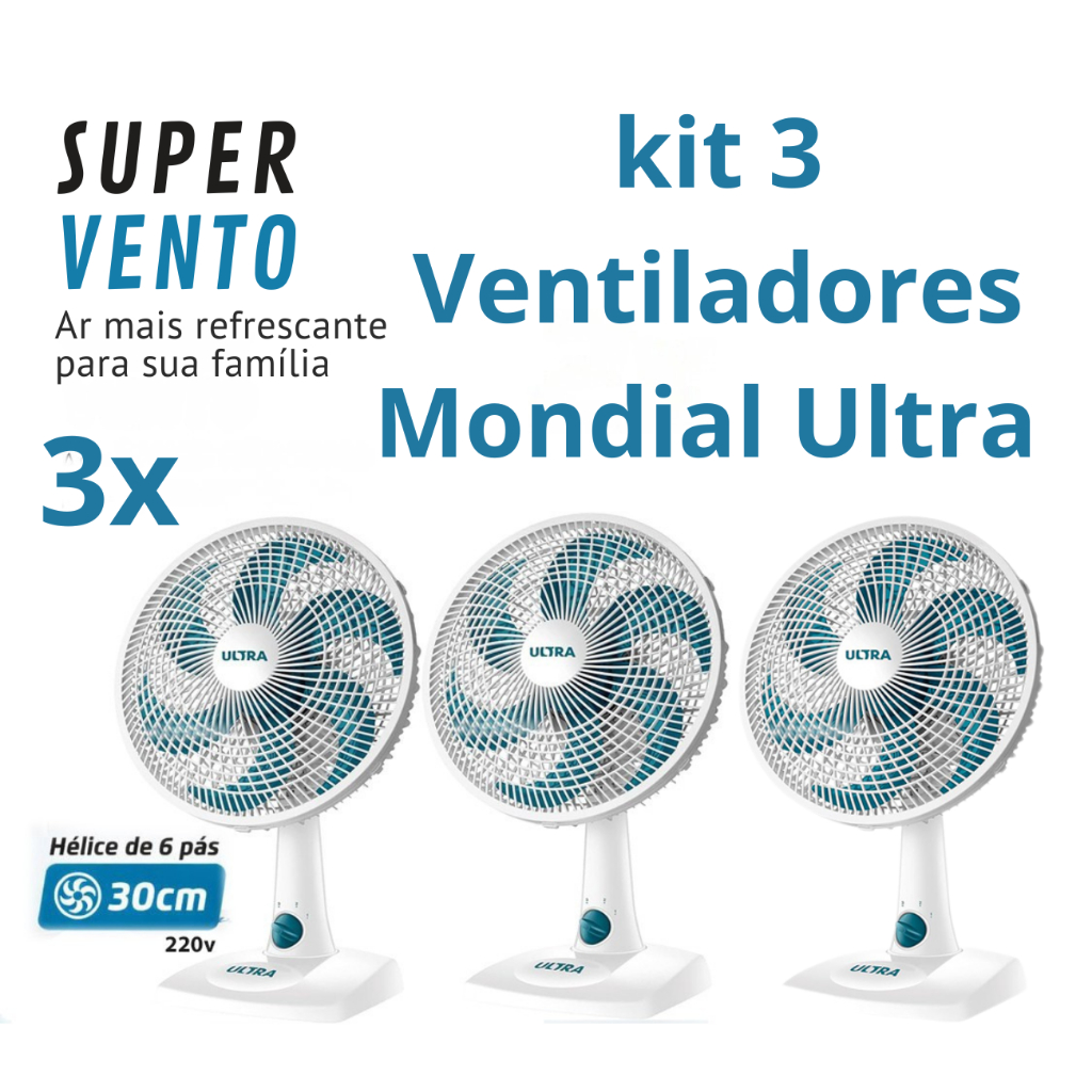 Ventilador Mondial Ultra 30cm 6 Pás Mesa ou Parede Oscilante Silencioso 3 Velocidades Inclinação Ajustável