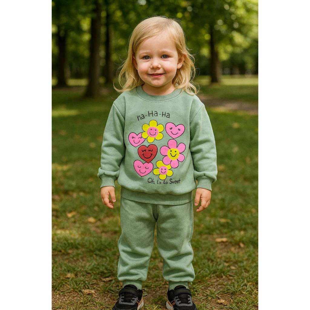 Kit Conjunto Infantil Feminino Moletom Flanelado Inverno Blusa + Calça Quentinho 1 a 8 Anos