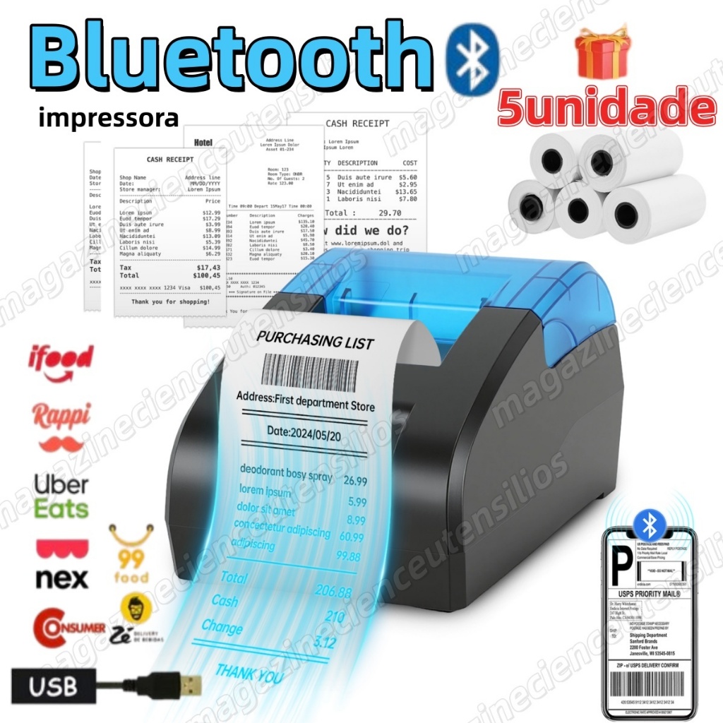 Impressora Térmica Cupom Não Fiscal 58mm para PC, Restaurantes e Delivery em Oferta na Shopee