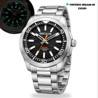 Relógio Seculus Masculino Analógico Prateado Preto Bateria Solar Em Aço Inoxidável Prova D'água100 Metros Original em Oferta na Shopee