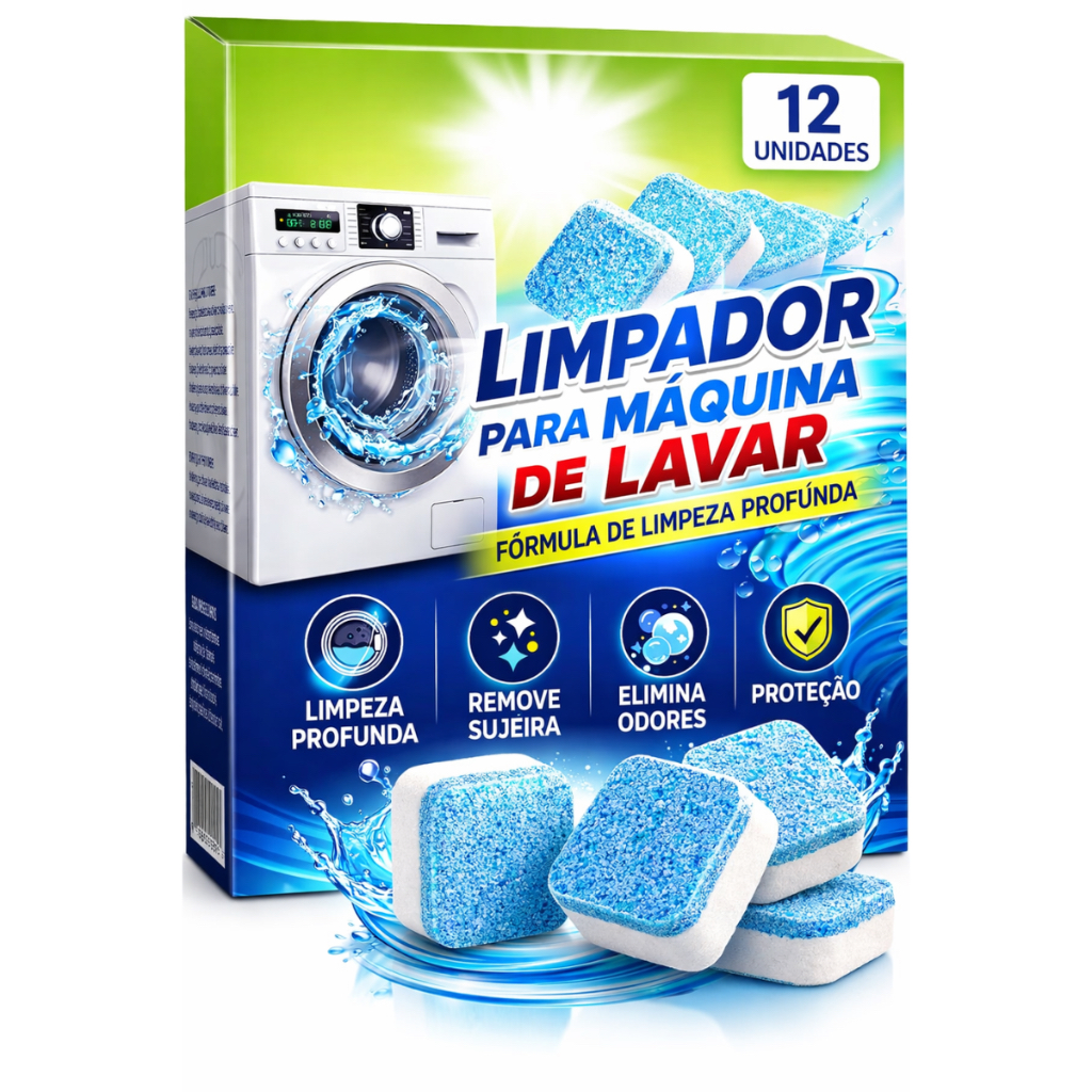 Limpador Máquina de Lavar Roupa 12 Un Tabletes Pastilhas Limpeza Profunda Remove Odor e Resíduos